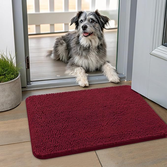 Smiry Dog Door Mat for Muddy Paws 24x16, Absorbent Dirt Trapper, Non-Slip