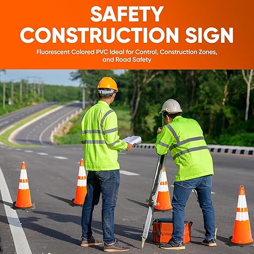 Pyle Traffic Cones, 8-Pack PVC with Heavy-Duty Base, 28" High-Visibility Safety Cones with Stackable Design for Parking, Roadwork, Construction Zones, Sports Training & Outdoor Weather-Resistant Use