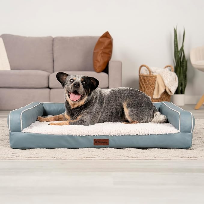Furhaven Cooling Dog Sofa Bed – Memory Foam Couch with Bolsters, Textured Plush & Water-Resistant Cover, Washable Cover - Riverway, Large