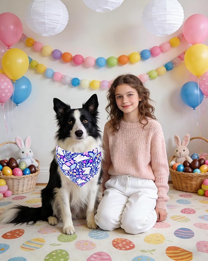 PET SHOW 50 Pack Easter Dog Bandanas Bulk for Extra Large XL Dogs Washable Adjustable Pet Scarf Triangle Bibs for Dogs Green Yellow Purple Decorative Grooming Accessories