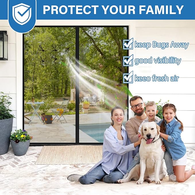 Upgraded PET Mesh Magnetic Screen Door Stronger Than Fiberglass and Polyester,Hands Free,Keep Bugs Out,Pet & Kid Friendly,Fit Door Size 36" X 82", Screen Size 38" X 84"