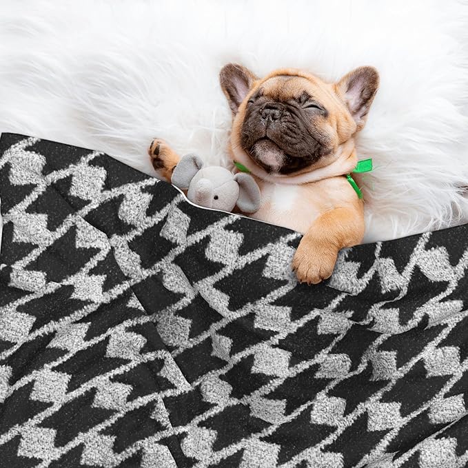 Waterproof Dog Blanket Soft Pet Blanket for Puppy Cat, Fleece Cat Throw Blankets for Furniture Bed Couch Sofa Reversible - Black and White Houndstooth 1