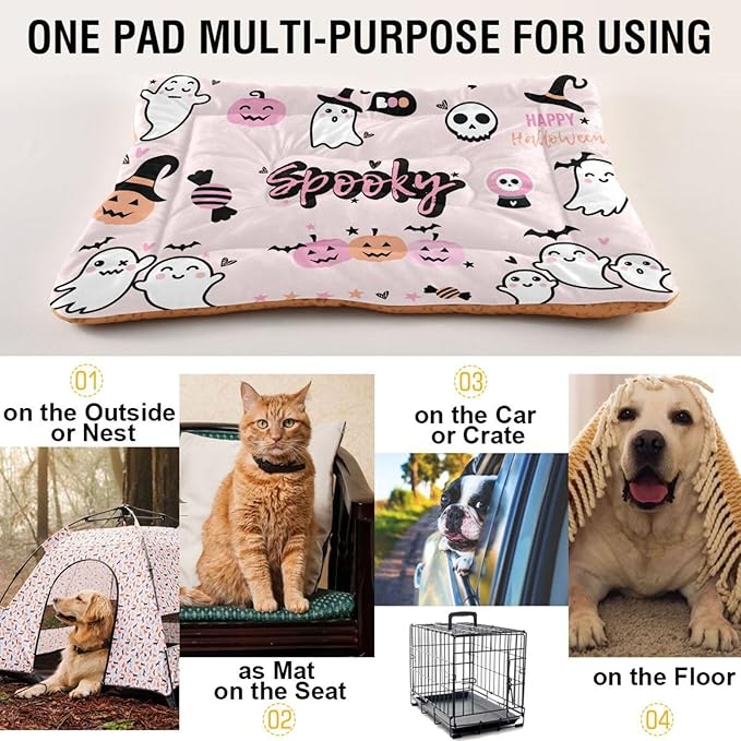 Halloween Ghost Pet Bed Cute Dog Bed Mat Absorbing Non Slip Pad Pet Sleeping Mat for Small, Medium, and Large Dogs Puppy Cat 24 in x 18 in
