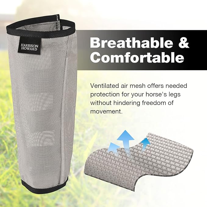 Harrison Howard Loose Fitting Fly Boots UV-Protective Extra Tough Mesh Ventilated Four Fasteners Stay-on Design Protect Horse Legs & Stomp-Reducing Set of 4 Original Grey Large