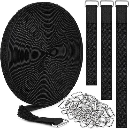 0.75" x39.4ft Hook and Loop Straps with 60 Buckles Adjustable Cut-to-Length Cable Ties - Reusable Nylon Fastening Tape Cable Straps for Storage or Organization (0.75in x 39.4ft)