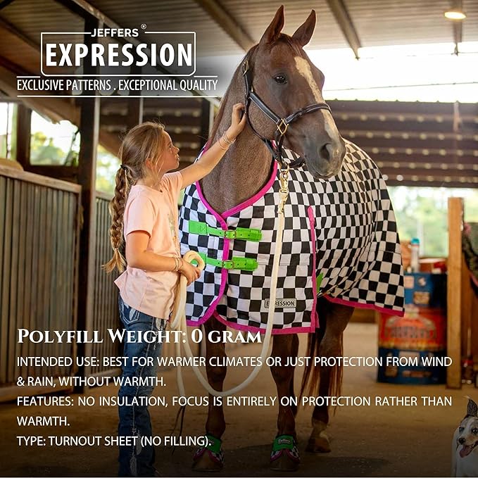 Jeffers Expression 1200 Denier Standard Neck Turnout Sheet, Skater Cowgirl, 87"- Waterproof, Breathable Horse Sheet with 0g Polyfill, No Insulation - Ideal Protection for Wind & Rain, Light Weight