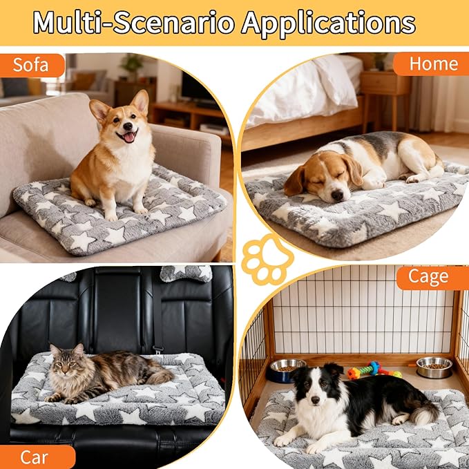 Dog Bed Mat 4 Pcs - Reversible Dog Crate Bed Mats, Soft & Breathable Kennel Pad, Durable Crate Bed for Dogs & Cats