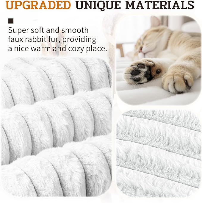 NWK Pack of 4 Fluffy Self Warming Cat Mat, Cat Blanket, Thermal Dog Mat, Washable, Non-Slip Bottom for Sofa & Crate & Kennel & Car Seat (Creamy White, Medium (27'' X 18.5'' X 0.7''))