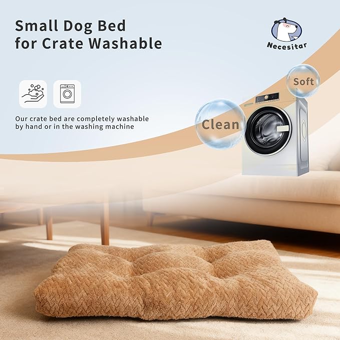 Dog Bed for Small Dogs Crate Washable 22 inch Dog Mats for Sleeping,Up to 15 lbs Soft and Fluffy Khaki S