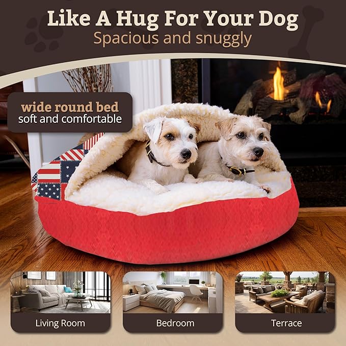 Snoozer Luxury Cozy Cave Pet Bed, Wag Collection, Small - Starpatch Red Diamond