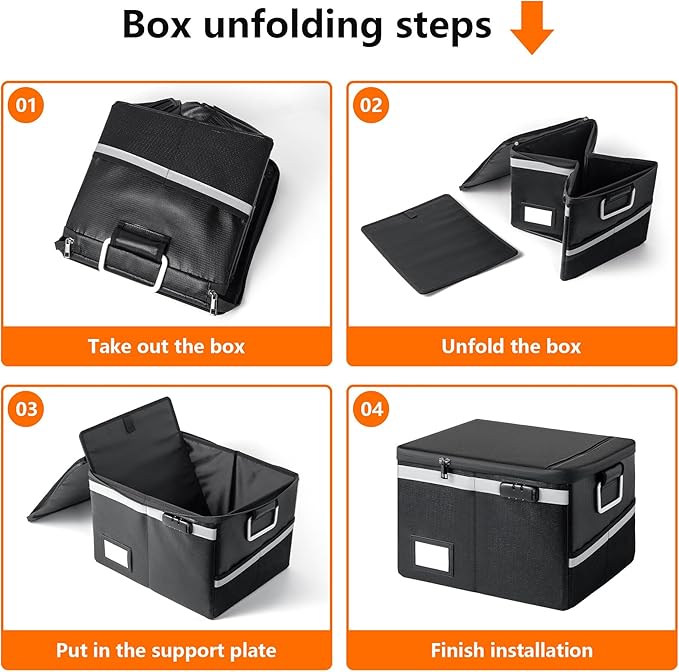 2000°F Fireproof & Waterproof Document Box with Lock, Collapsible Portable Organizer for Office Files, Safe Storage for Hanging Letter/Legal Folders (Orange, 14.2x110.6x4.1in)