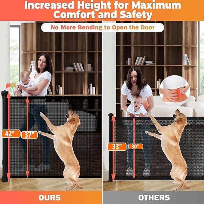 160" Retractable Baby Gates Extra Wide Dog Gate, Long Child Safety Gate, 37" Tall Toddler Pet Gate Mesh Gate with Reinforced Strips for Doorways, Stairs, Hallways, Outdoor & Indoor Large Openings