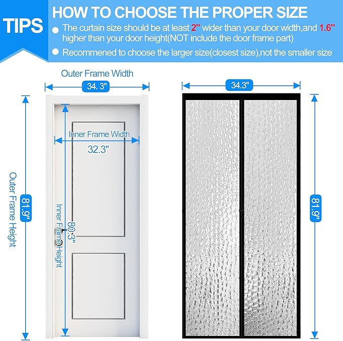 RELIANCER Magnetic Thermal Insulated Door Curtain,Waterproof EVA Door Cover,Fit Doors Size Up to 32"x80",Temperature Protection Insulated Doorway Curtain Partition,Patio Self-Closing Doors Net Screen