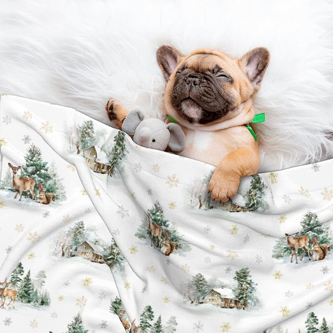 Cabin Blanket for Dogs Cats - Winter Throw Blanket 40x30 Moose Snowflake Pet Couch Blankets for Puppy