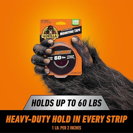 Gorilla Heavy Duty Double Sided Mounting Tape, Black Tape, 1" x 120" (Pack of 1) - Weatherproof for Indoor or Outdoor