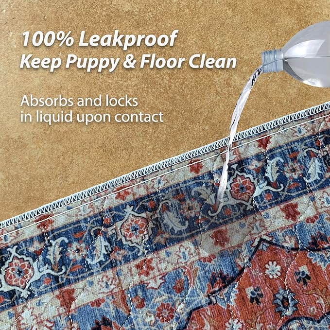 nunubaby Washable Pee Pads for Dogs, Stylish, Non-Slip and Leak-Proof Pee Pads. Reusable Potty Pads for Dogs for Crates and Floors.(Red/Multi, 48" x48")