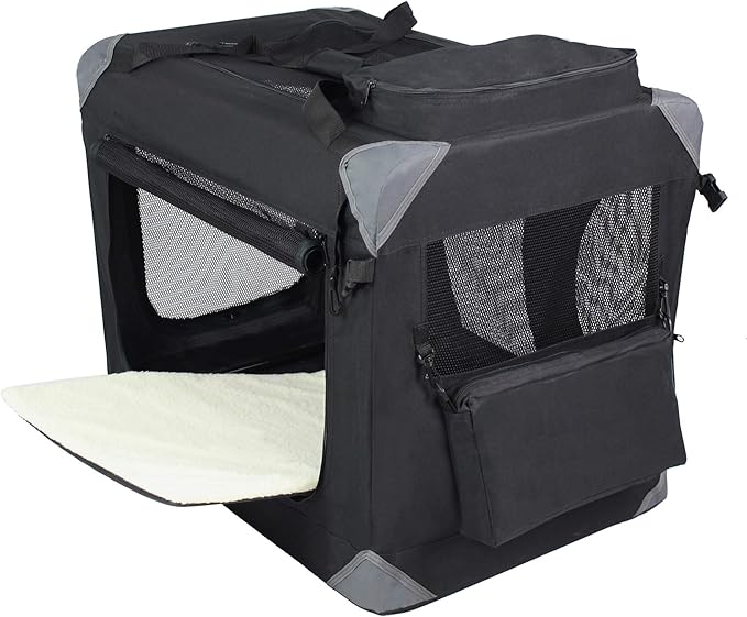 EliteField 3-Door Folding Soft Dog Crate with Carrying Bag and Fleece Bed (2 Year Warranty), Indoor & Outdoor Pet Home (36" L x 24" W x 28" H, Black)