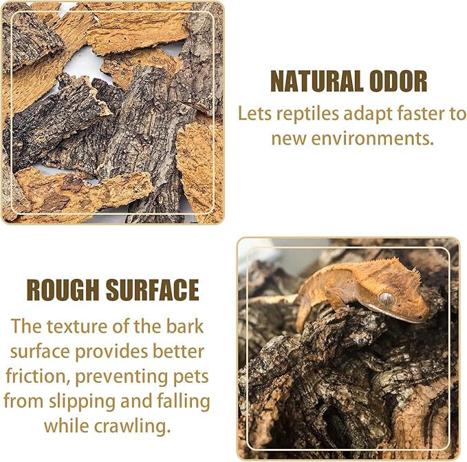 VCEPJH Reptile Bark Bedding,2 LB Natural Cork Bark for Reptiles Flat Cork Wood Terrarium Substrate Tank Supplies for Snake Spiders Bearded Dragons Hermit Crabs Geckos