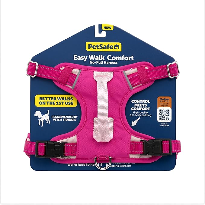 PetSafe Easy Walk Comfort No-Pull Dog Harness - Better Walk Training Harness - Full Body Padded Design - Durable Fabric - 5 Point Adjustable Fit - Everyday Leash Training - Pink - Large