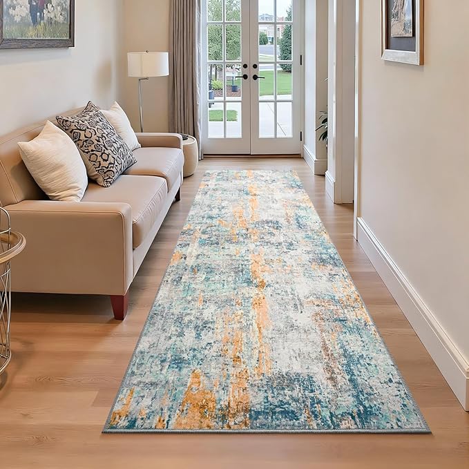 Runner Rug for Kitchen Hallways Runner Rug Non Slip 2'6''x8' Washable Blue Long