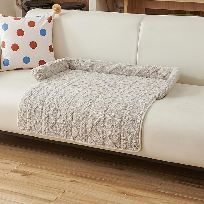 Dream Cloud Pet Sofa Bed Machine Washable Waterproof Supportive Comfort Non-Slip Plush Pet Couch Bed with Raised Edge for Sofa Car Floor, Small Medium Dogs Cats, Furniture Protector (Light Gray1)