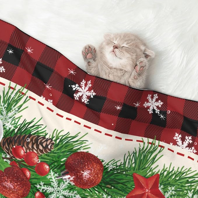 Xmas Blanket for Dog Cat - Snowflake Throw Blanket 30x20 Holiday Buffalo Plaid Pet Blanket for Couch Sofa Bed