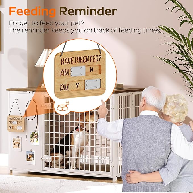 Foldable Dog Crate Furniture, Dog Crate with DIY Frame, Heavy Duty Dog Kennel Indoor with Hooks, Wooden Dog Cage End Table, for Small/Medium Dogs, White and Walnut DC95WH