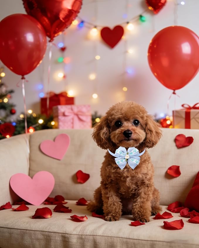 PET SHOW 50 Pack Valentines Day Adjustable Puppy Cats Small Dogs Bow Ties Collar for Holiday Party Bowties Neckties Pet Grooming Accessories Assorted Randomly