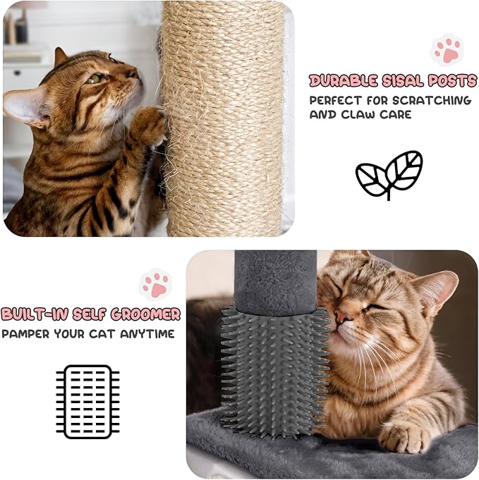 MoNiBloom 70 Inch Cat Tree Tower for Indoor Cats Large Adults, Tall Cat Tower with Scratching Post, Multi-Level Furniture Activity Center with Cat Condo Pet Play House, Smoky Grey