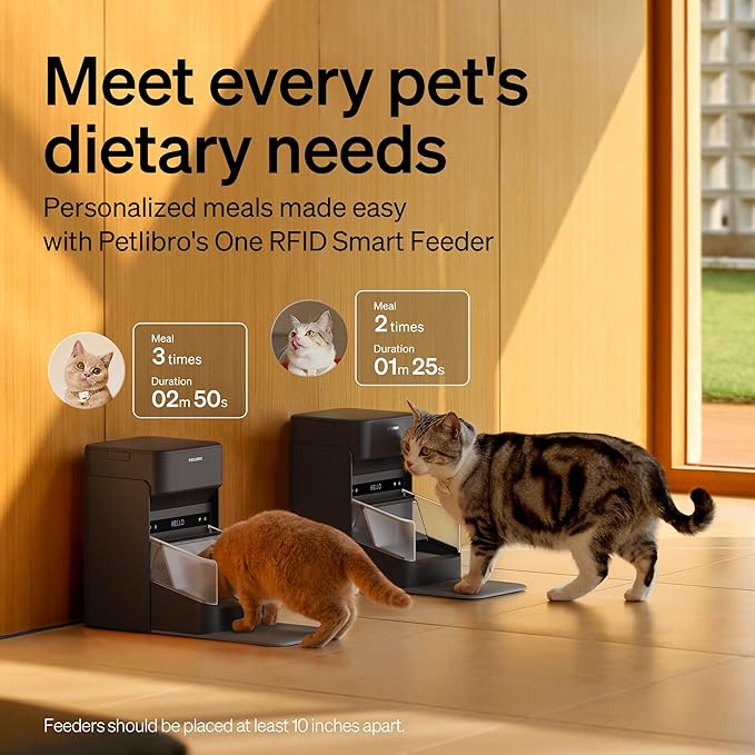 PETLIBRO RFID Cat Feeders for 2 Cats, Collar Sensor for Personalized Meals, Cats Recognition, Diet Tracking and Anti-Stealing for Multi-Pets Homes and Different Diets, Automatic Pet Feeder (Pack of 2)