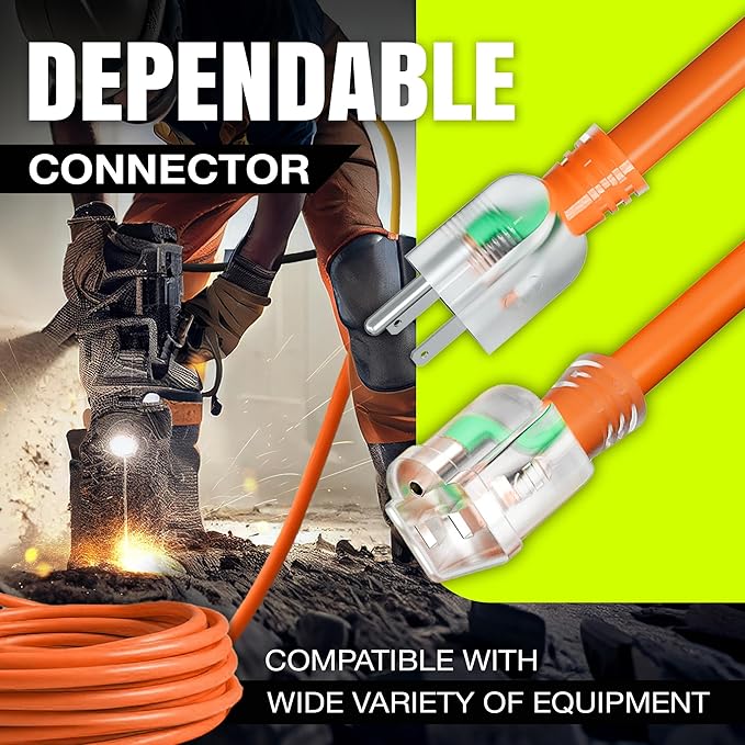 200ft Outdoor/Indoor Extension Cord 14/3 Gauge Heavy Duty 3 Prong SJTW, Waterproof, Flexible Cold-Resistant Long Power Cord,7A 125V 875W, Orange by LifeSupplyUSA