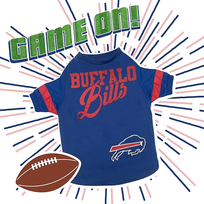 Pets First NFL Buffalo Bills Striped Dog & Cat T-Shirt, Medium. Football Pet Shirt for NFL Team Fans. New & Updated Fashionable Design, Durable & Cute Sports PET TEE Shirt Outfit (BUF-4146-MD)