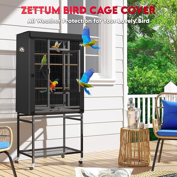 Zettum Bird Cage Cover - 600D Bird Cage Covers for Night Heavy Duty & Waterproof, Fade-Resistant Pet Bird Cage Cover Accessory for Parakeet, Parrot, Cockatiel and More Finches - 33 x 23 x 40 Inch