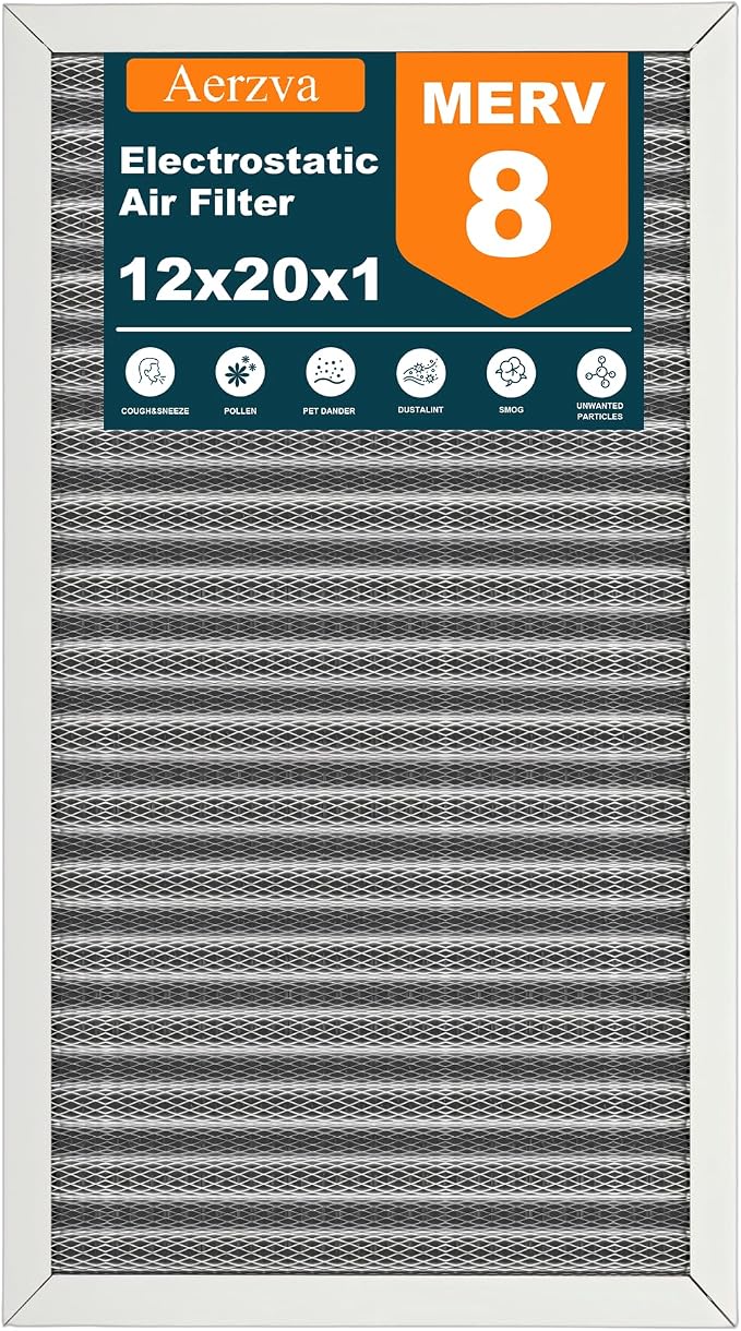 12x20x1 Reusable Air Filter, MERV 8, Permanent Electrostatic Air Filter