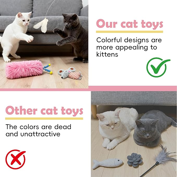 7-in-1 Kitten Toys for Indoor Cats with Washable Adhesive Suction Cup, Hanging Interactive Cat Toys, Silvervine Stick and Sisal Chew Rope Catnip Teething Toy for Bored Kitten (Pink)