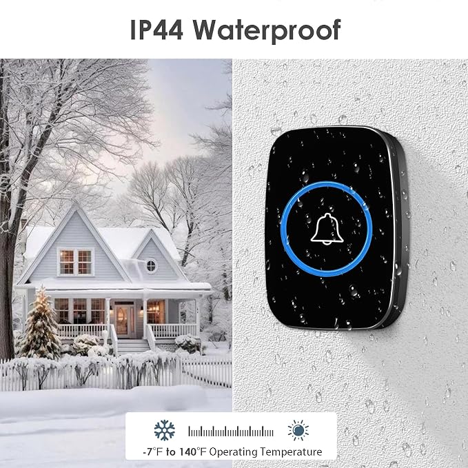 Wireless Doorbell, Waterproof Door Bell Kit, Distinguish Front and Rear Doors