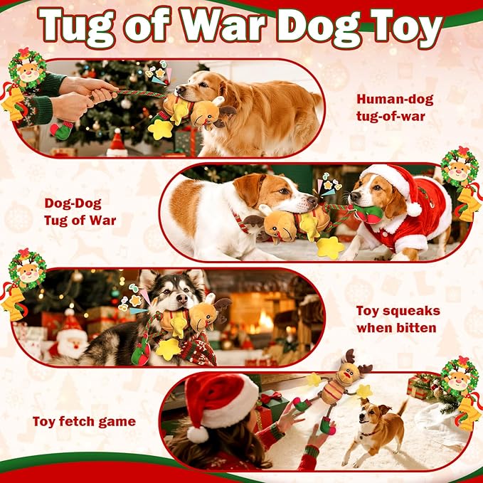 Christmas Dog Toys for Large Dogs,Stuffed Plush Squeaky Dog Toys for Small,Medium & Large Breed,Tug of War Plush Toy,Stuffed Toy for Dogs to Keep Them Busy