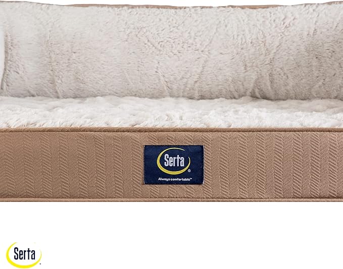 Serta Orthopedic Quilted Couch Dog Bed for Pets – Desert Sand (Small)