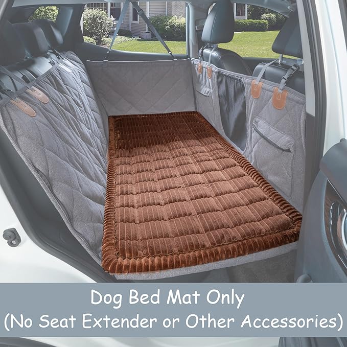 Dog Bed for Car Back Seat, Non-Slip Backseat Pet Bed Mat for Travel, Soft Dog Seat Cover Blanket Washable Couch Protector Fit for Hammock Extenders in Cars, SUVs and Trucks(54"×25" Brown)