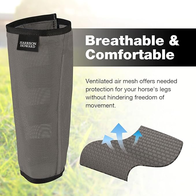 Harrison Howard Loose Fitting Fly Boots UV-Protective Extra Tough Mesh Ventilated Four Fasteners Stay-on Design Protect Horse Legs & Stomp-Reducing Set of 4 Dark Grey Mini