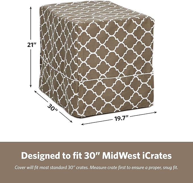 MidWest Homes for Pets Medium Dog Crate Cover with Teflon Fabric Protector, Poly-Cotton Privacy Kennel Cover Fits Most 30-inch Crates, Brown Designer Print, Washable, Reduces Barking