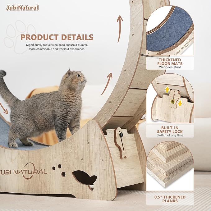 Cat Exercise Wheel, 50" XL Cat Running Wheel for Indoor Cats with Locking Mechanism, Cats Treadmill Wheels with Quiet Carpeted Runway, Cat's Weight Loss and Health