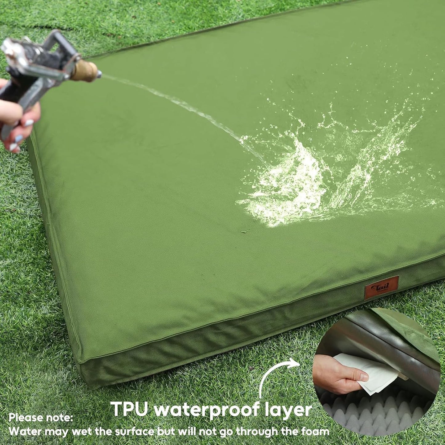 Outdoor Dog Bed for Medium Dogs, Waterproof Dog Crate Bed for Puppy Beds, Orthopedic Egg Crate Foam Pet Bed with Washable and Removable Oxford Cover, Light Green