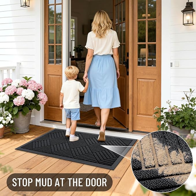 OLANLY Front Door Mat Outside Entrance 35x23, Heavy Duty Sturdy Natural Rubber
