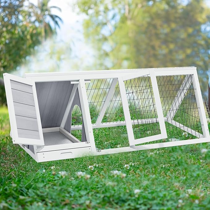 Chicken Coop for 2 Chickens Small Rabbit Hutch Quail Coop Wooden Bunny Cages Outdoor Chicken Comes with Tray (Wood) - TenaoVilleux