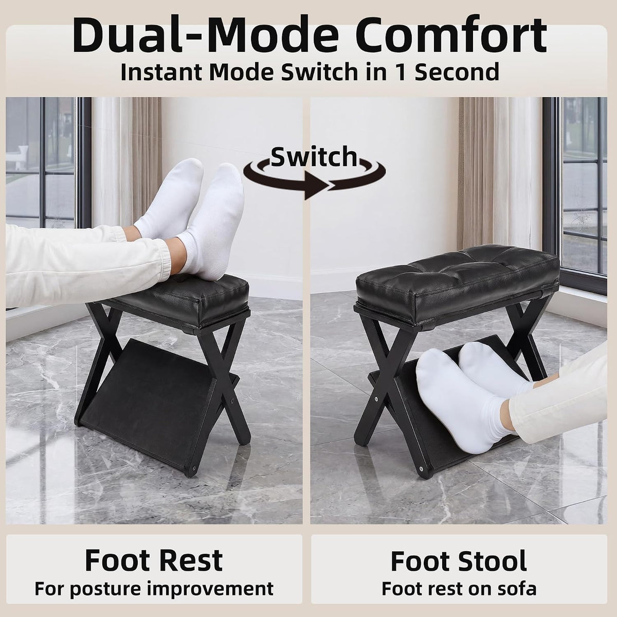 Foot Rest Under Desk at Work, Solid Wood Double Step Footrest