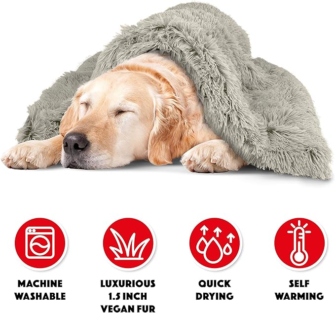 The Dog’s Blanket – Faux Fur Dog Blanket, Silver Grey, XL, 38x54