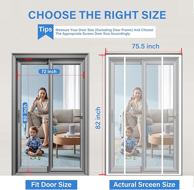Magnetic Screen Door Upgraded PET Mesh Stronger Than Fiberglass and Polyester,Hands Free,Keeps Bugs Out,Pet & Kid Friendly,Suitable for Sliding Door,Large Patio Door and French Door-72''x80''