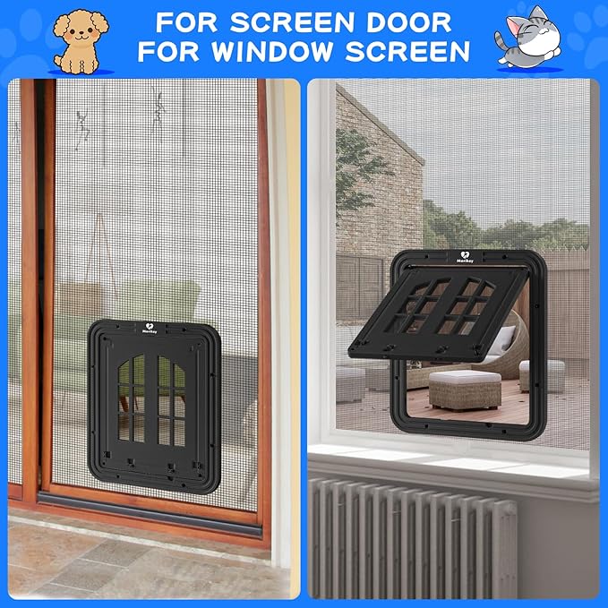 Cat Screen Door,Inside Opening 9.8×8.3Inch Cat Door for Screen Door, Pet Screen Door with Lockable Magnetic Flap for Pet Door,with 4 Entry Ways, Medium