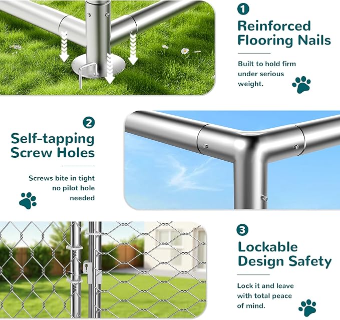 10'x10' Large Outdoor Dog Kennel Outside for Large Dogs, Heavy Duty Dog Enclosure with Wire Mesh Fence, Lock & Waterproof Cover